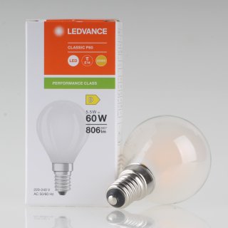 LEDVANCE E14 LED Leuchtmittel 5.5W=(60W) 240V Tropfen-Form matt 2700K warmweiß  806 lm