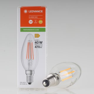 LEDVANCE E14 LED Filament Leuchtmittel 4W=(40W) 240V Kerzen-Form klar warmweiß 470 lm