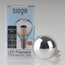 Sigor E14 LED Filament Kopfspiegellampe silber 4,5W=(35W) 400lm 2700K warmweiß dimmbar